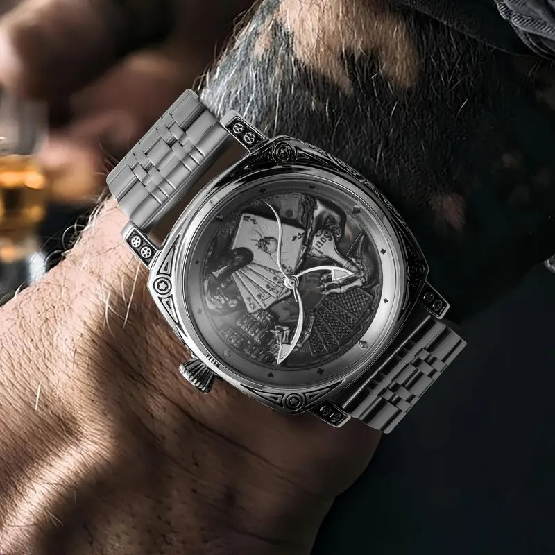 Skeleton Automatic Watch Stainless Steel Strap, Elegant Timepiece for Men, Luxury Watch