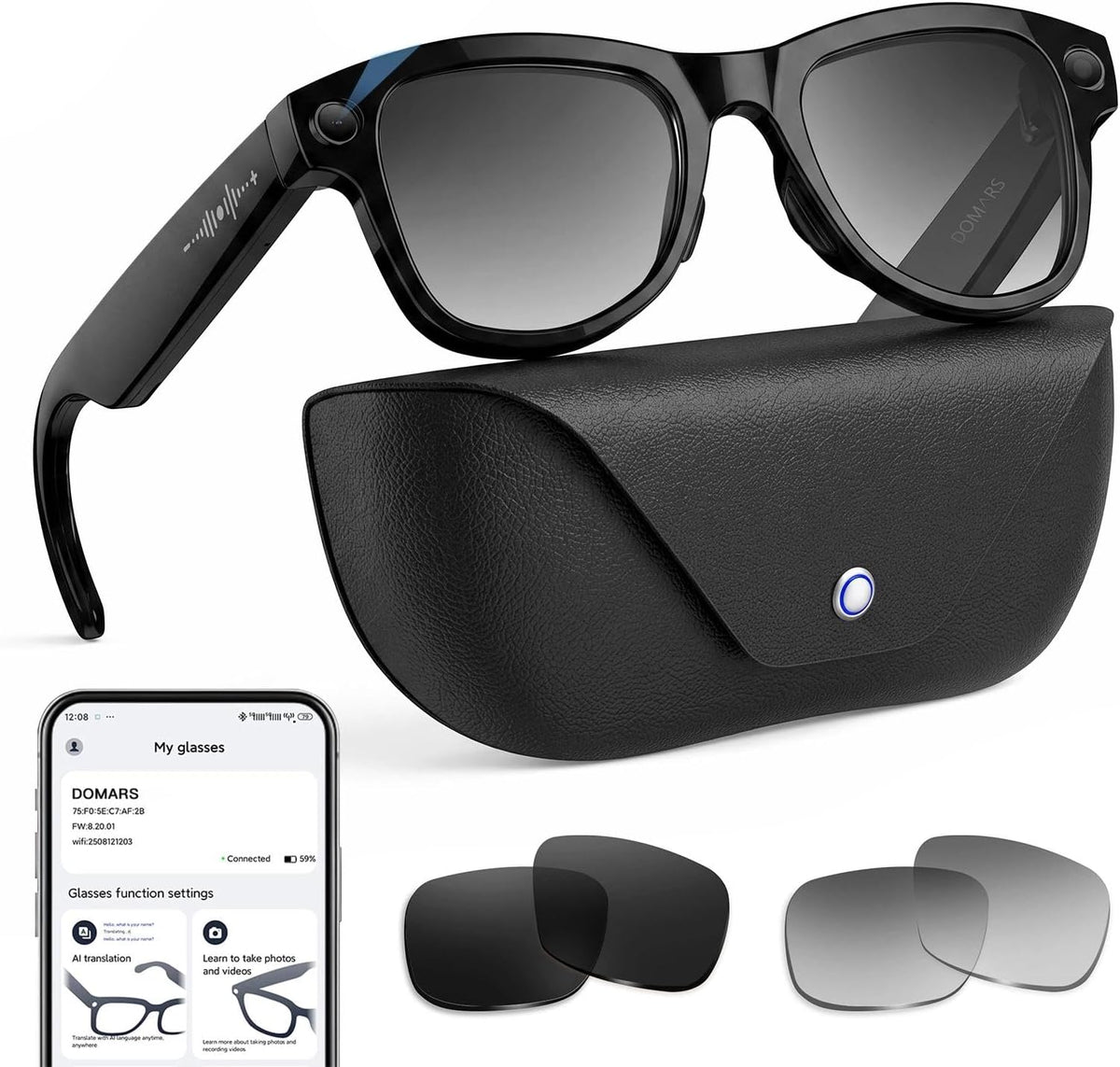 Bluetooth AI Smart Glasses with 160+ Languages, Color-Changing Lenses, Built-in Speaker & Clear Audio - Real-time Language Translator Glasses for Travel, Meetings and Business Use