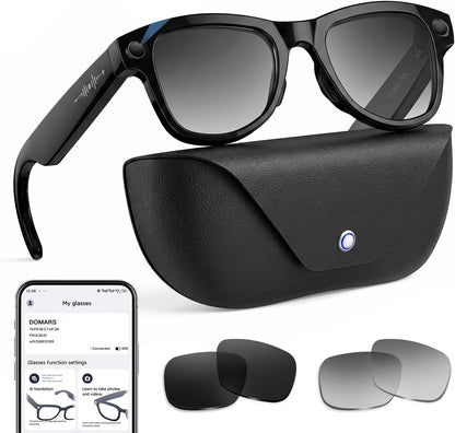 Bluetooth AI Smart Glasses with 160+ Languages, Color-Changing Lenses, Built-in Speaker & Clear Audio - Real-time Language Translator Glasses for Travel, Meetings and Business Use
