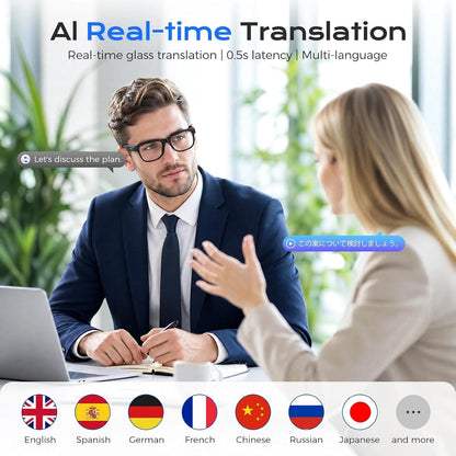 Bluetooth AI Smart Glasses with 160+ Languages, Color-Changing Lenses, Built-in Speaker & Clear Audio - Real-time Language Translator Glasses for Travel, Meetings and Business Use