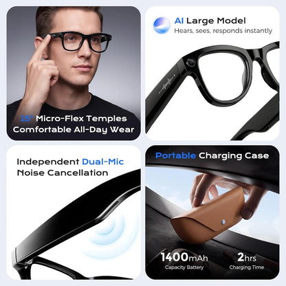 Bluetooth AI Smart Glasses with 160+ Languages, Color-Changing Lenses, Built-in Speaker & Clear Audio - Real-time Language Translator Glasses for Travel, Meetings and Business Use