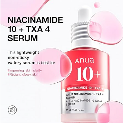 ANUA 10% Niacinamide+ 4% TXA Serum, Ceramide, Hyaluronic Acid, Tranexamic Acid, Vitamin B12 Natural color, Korean Glass Skin