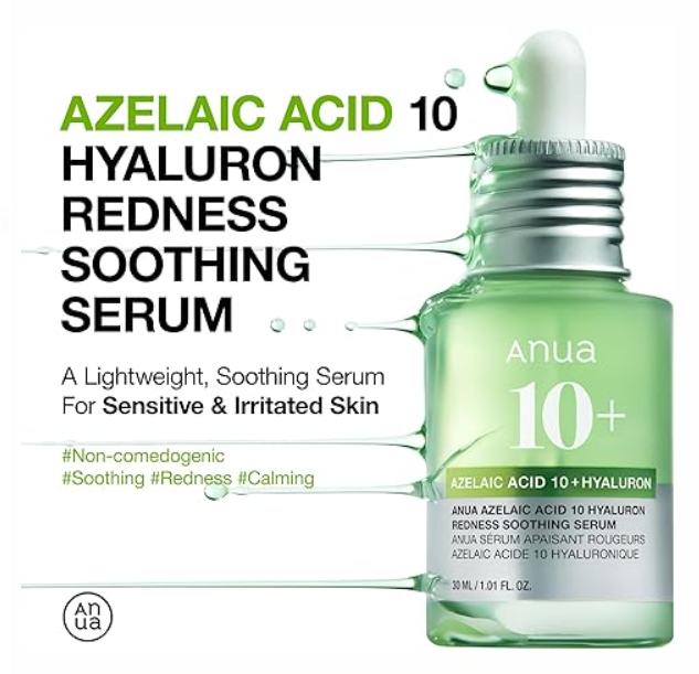 Anua Azelaic Acid 10 Hyaluron Redness Soothing Serum, Facial Serum for Sensitive skin, Hyaluronic Acid, Niacinamide