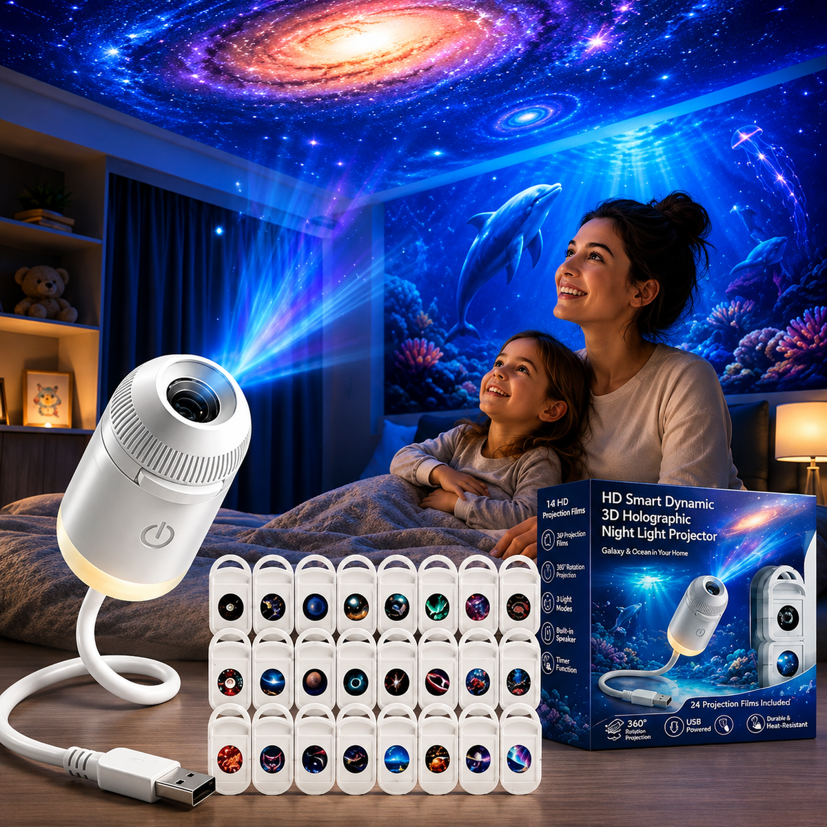 12 in 1 Galaxy Star Projector – USB Night Light for Bedroom & Kids Room