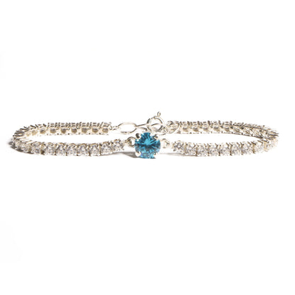 Elegant Silver Tennis Bracelet with Blue Crystal Centerpiece