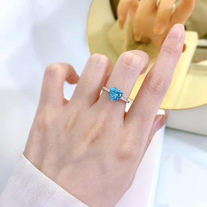 Aqua Heart-Cut Crystal Promise Ring For Women